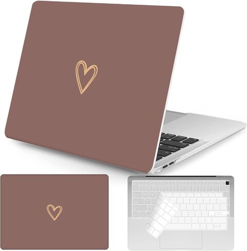 Seorsok متوافق مع حافظة MacBook Air 13 بوصة 2020 2019 2018 الإصدار A1932 A2179 M1 A2337 Touch ID، حافظة بلاستيكية صلبة بنمط قلب ذهبي وجذاب مع غطاء لوحة مفاتيح، بني in Kuwait
