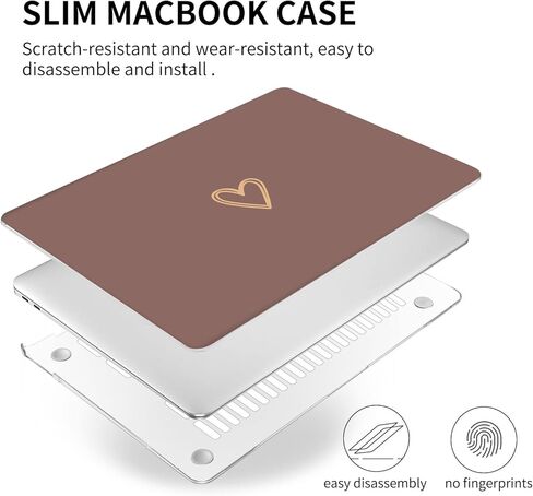 Seorsok متوافق مع حافظة MacBook Air 13 بوصة 2020 2019 2018 الإصدار A1932 A2179 M1 A2337 Touch ID، حافظة بلاستيكية صلبة بنمط قلب ذهبي وجذاب مع غطاء لوحة مفاتيح، بني in Kuwait