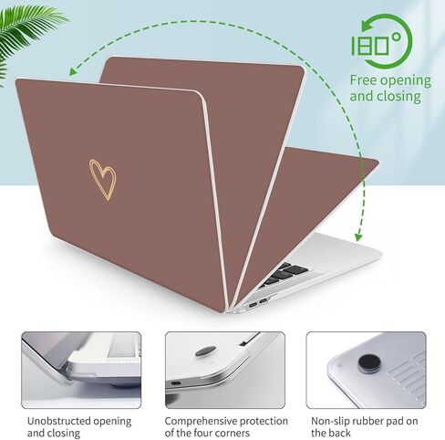 Seorsok متوافق مع حافظة MacBook Air 13 بوصة 2020 2019 2018 الإصدار A1932 A2179 M1 A2337 Touch ID، حافظة بلاستيكية صلبة بنمط قلب ذهبي وجذاب مع غطاء لوحة مفاتيح، بني in Kuwait
