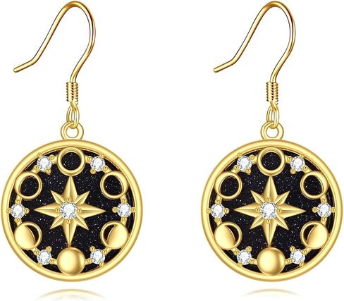 Moon Phase Drop Earrings S925 Sterling Silver Sun Moon Star Dangle Celestial Earrings Blue Sandstone Jewelry Gift for Women in Saudi Arabia