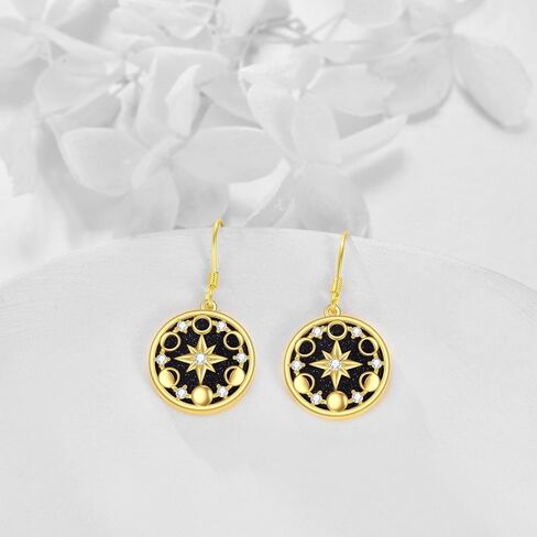 Moon Phase Drop Earrings S925 Sterling Silver Sun Moon Star Dangle Celestial Earrings Blue Sandstone Jewelry Gift for Women in Saudi Arabia