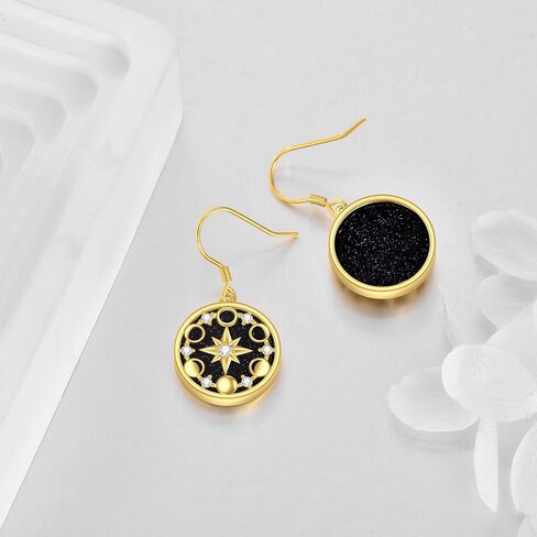 Moon Phase Drop Earrings S925 Sterling Silver Sun Moon Star Dangle Celestial Earrings Blue Sandstone Jewelry Gift for Women in Saudi Arabia