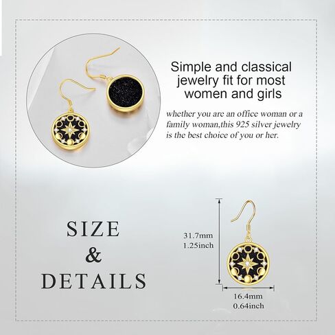 Moon Phase Drop Earrings S925 Sterling Silver Sun Moon Star Dangle Celestial Earrings Blue Sandstone Jewelry Gift for Women in Saudi Arabia