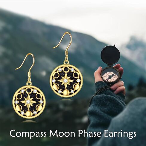 Moon Phase Drop Earrings S925 Sterling Silver Sun Moon Star Dangle Celestial Earrings Blue Sandstone Jewelry Gift for Women in Saudi Arabia