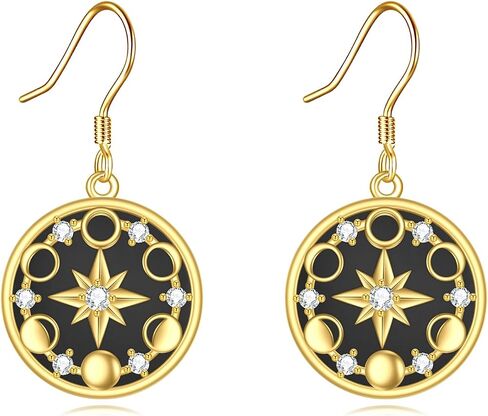 Moon Phase Drop Earrings S925 Sterling Silver Sun Moon Star Dangle Celestial Earrings Blue Sandstone Jewelry Gift for Women in Saudi Arabia