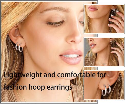 3 Pairs Small Gold Hoop Earrings for Women Set, Lightweight S925 Sterling Silver Hypoallergenic Hoops in 14k Gold Plated, Rose Gold Plated and Silver for Women Girls in Saudi Arabia