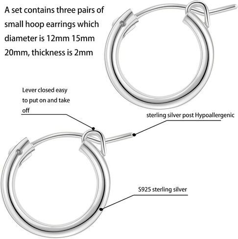 3 Pairs Small Gold Hoop Earrings for Women Set, Lightweight S925 Sterling Silver Hypoallergenic Hoops in 14k Gold Plated, Rose Gold Plated and Silver for Women Girls in Saudi Arabia