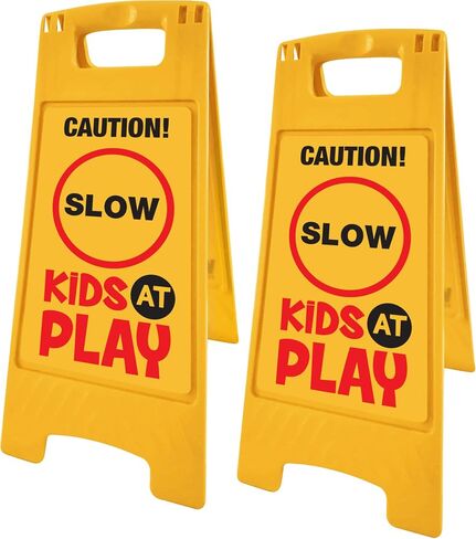 في الأساس لك 2 حزمة الحذر! بطيء، أطفال في اللعب | لافتة أمان للشارع ذات وجهين باللون الأصفر عالية الجودة in Saudi Arabia