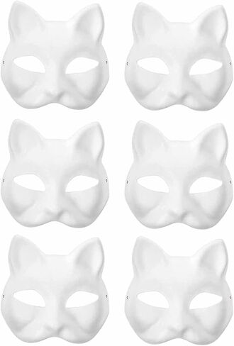 Cat Mask | Therian Mask | Diy Paintable Blank Masks | Animal Half Facemasks Masquerade Cosplay Party in Saudi Arabia