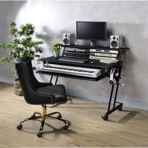 Acme Suitor Wooden Top Music Recording Studio Desk with Keyboard Tray in Black in Saudi Arabia