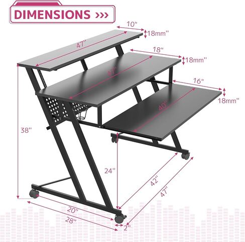 Acme Suitor Wooden Top Music Recording Studio Desk with Keyboard Tray in Black in Saudi Arabia