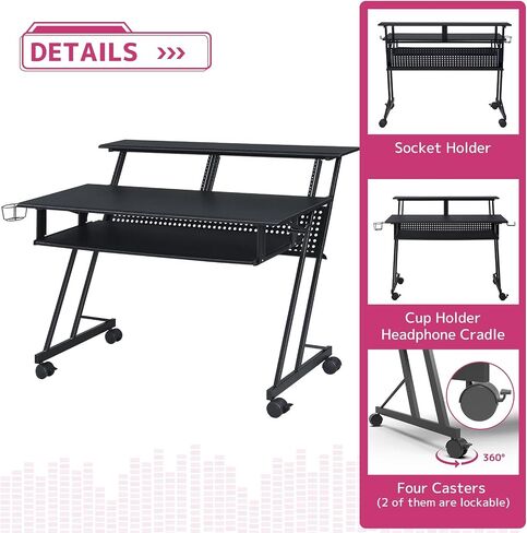 Acme Suitor Wooden Top Music Recording Studio Desk with Keyboard Tray in Black in Saudi Arabia