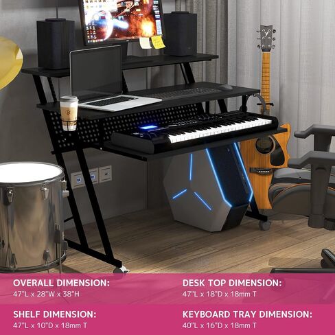 Acme Suitor Wooden Top Music Recording Studio Desk with Keyboard Tray in Black in Saudi Arabia