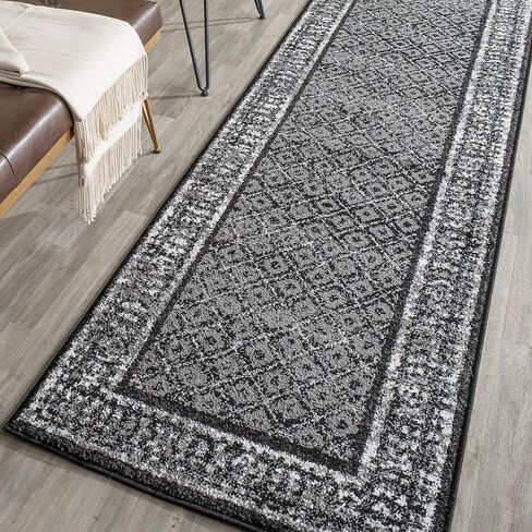 SAFAVIEH Adirondack Collection Runner Rug - 2'6" x 10', Black & Silver, Distressed Design, Non-Shedding & Easy Care, Ideal for High Traffic Areas in Living Room, Bedroom (ADR110A) in Saudi Arabia
