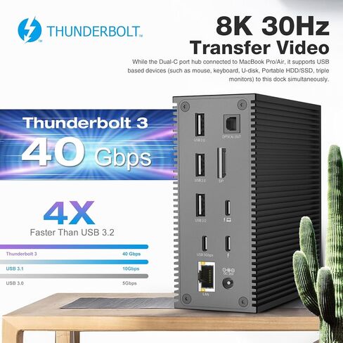 USB C Dock, 18 in 1 Thunderbolt 3 Docking Station Dual Monitor with Dual 4K@60Hz Display, 8K Displayport, 2 USB C, 7 USB A, Gigabit LAN, SD&TF, 65W DC Power, Audio for Type C Laptop in Saudi Arabia