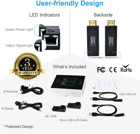 موسع DDMALL Mini بطول 330 قدمًا عبر كابل CAT5e/CAT6 فردي، عالي الدقة 1080 بكسل، التوصيل والتشغيل، يعمل بمنفذ USB، سهل التركيب، لا يوجد زمن انتقال، لا حاجة إلى كابل HDMI إضافي، جهاز إرسال واستقبال HDMI (HE-20) in Kuwait