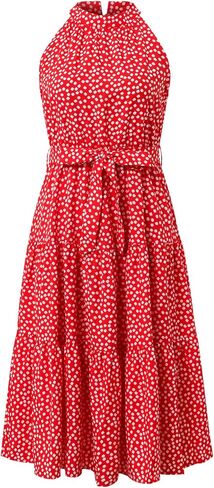 Women's Summer Beach Polka-Dot Printed Strap Ruffled Hem Vest Dress in Saudi Arabia