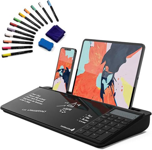 DeskBoard Buddy Desktop Whiteboard With Calculator + 12 Markers - Black Desk Dry Erase Easel Board Pad for Computer Table Top - Small Size, Portable, Glass Tabletop Notepad Bord With Mini Marker Stand in Saudi Arabia