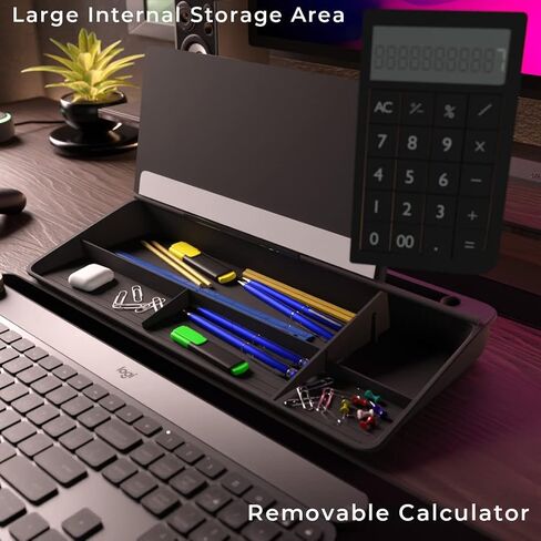 DeskBoard Buddy Desktop Whiteboard With Calculator + 12 Markers - Black Desk Dry Erase Easel Board Pad for Computer Table Top - Small Size, Portable, Glass Tabletop Notepad Bord With Mini Marker Stand in Saudi Arabia