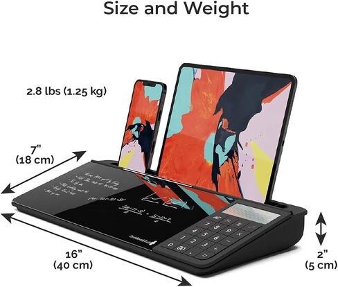 DeskBoard Buddy Desktop Whiteboard With Calculator + 12 Markers - Black Desk Dry Erase Easel Board Pad for Computer Table Top - Small Size, Portable, Glass Tabletop Notepad Bord With Mini Marker Stand in Saudi Arabia