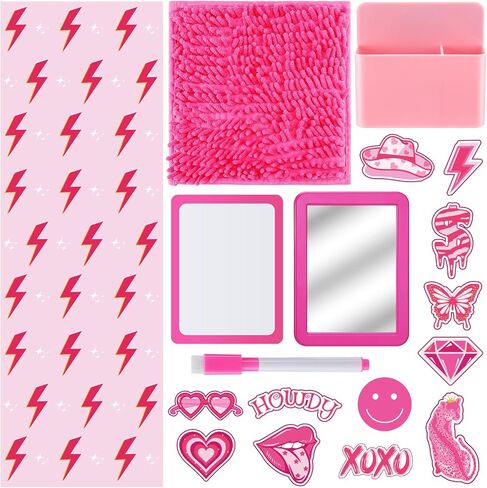 Ctosree 18 Pcs Locker Accessories Kit Include Magnetic Wallpaper Mirror Carpet Whiteboard Dry Erase Marker Locker Organizing Supplies 12 Pcs Pink Preppy Refrigerator Magnets for Girls School Office in Saudi Arabia