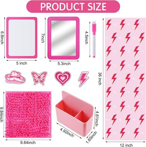 Ctosree 18 Pcs Locker Accessories Kit Include Magnetic Wallpaper Mirror Carpet Whiteboard Dry Erase Marker Locker Organizing Supplies 12 Pcs Pink Preppy Refrigerator Magnets for Girls School Office in Saudi Arabia