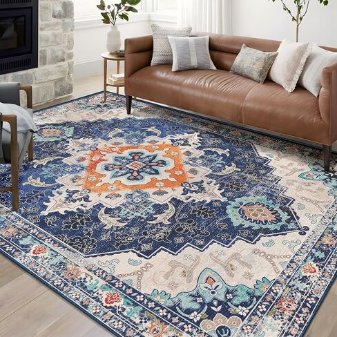 Small Rug 2x3 Blue Boho Bathroom Rugs for Bedroom Entryway Throw Kitchen Rugs Non Slip Washable Vintage Area Rug Low Pile Indoor Doormat Distressed Thin Carpet in Saudi Arabia