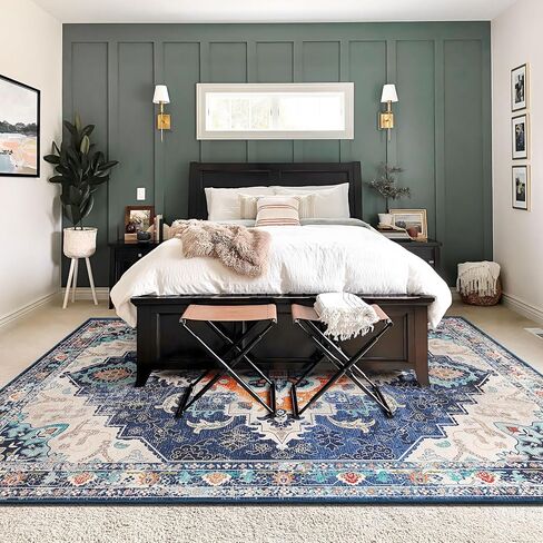 Small Rug 2x3 Blue Boho Bathroom Rugs for Bedroom Entryway Throw Kitchen Rugs Non Slip Washable Vintage Area Rug Low Pile Indoor Doormat Distressed Thin Carpet in Saudi Arabia