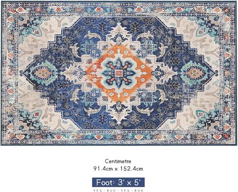Small Rug 2x3 Blue Boho Bathroom Rugs for Bedroom Entryway Throw Kitchen Rugs Non Slip Washable Vintage Area Rug Low Pile Indoor Doormat Distressed Thin Carpet in Saudi Arabia