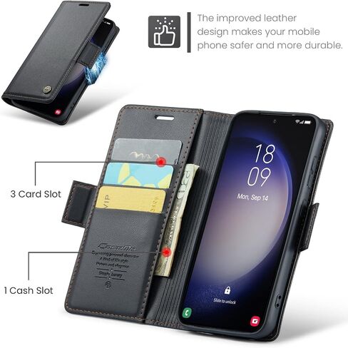 QLTYPRI Wallet Case for Samsung Galaxy S24, Premium PU Leather Magnetic Flip Folio Case with RFID Blocking Credit Card Slots Kickstand Shockproof Protective Phone Case Cover - Black in Saudi Arabia