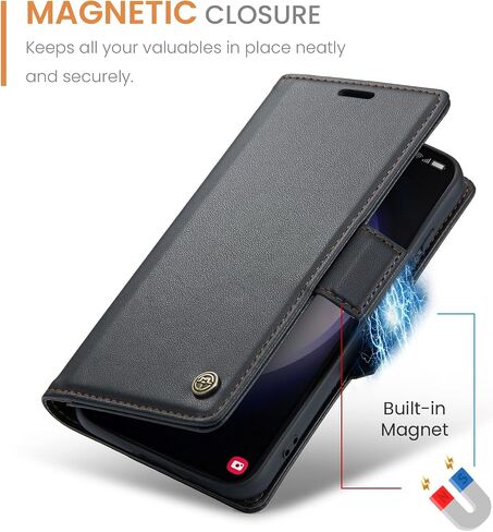QLTYPRI Wallet Case for Samsung Galaxy S24, Premium PU Leather Magnetic Flip Folio Case with RFID Blocking Credit Card Slots Kickstand Shockproof Protective Phone Case Cover - Black in Saudi Arabia