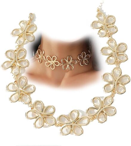 Gold Geometry Flower Choker Necklace for Women Girls Trendy Heart Chokers Necklaces Minimalist Chain Neckless Jewelry Cute Sexy Fashion Party Prom 90s Accessories in Saudi Arabia