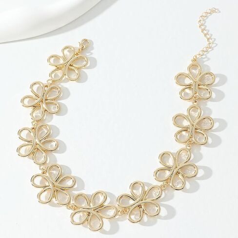 Gold Geometry Flower Choker Necklace for Women Girls Trendy Heart Chokers Necklaces Minimalist Chain Neckless Jewelry Cute Sexy Fashion Party Prom 90s Accessories in Saudi Arabia