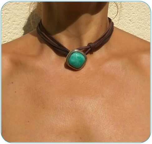 Boho Choker Necklace for Women Vintage Starfish Charm Necklaces Trendy Boho Layered Leather Necklace Brown Suede Choker Necklace Western Turquoise Necklace Summer Beach Jewelry Gifts in Saudi Arabia