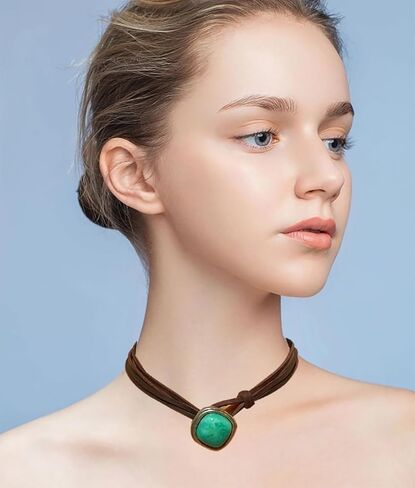 Boho Choker Necklace for Women Vintage Starfish Charm Necklaces Trendy Boho Layered Leather Necklace Brown Suede Choker Necklace Western Turquoise Necklace Summer Beach Jewelry Gifts in Saudi Arabia