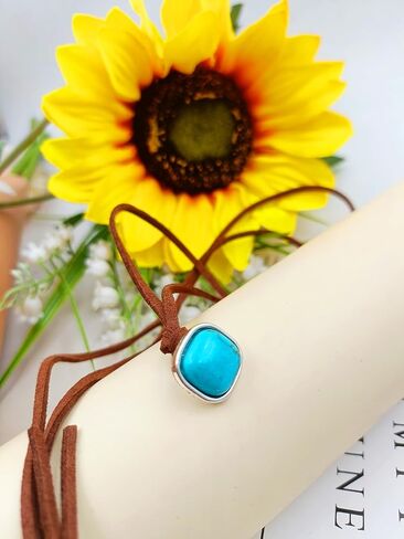Boho Choker Necklace for Women Vintage Starfish Charm Necklaces Trendy Boho Layered Leather Necklace Brown Suede Choker Necklace Western Turquoise Necklace Summer Beach Jewelry Gifts in Saudi Arabia