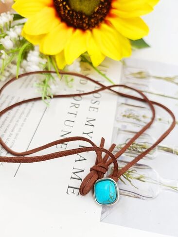 Boho Choker Necklace for Women Vintage Starfish Charm Necklaces Trendy Boho Layered Leather Necklace Brown Suede Choker Necklace Western Turquoise Necklace Summer Beach Jewelry Gifts in Saudi Arabia