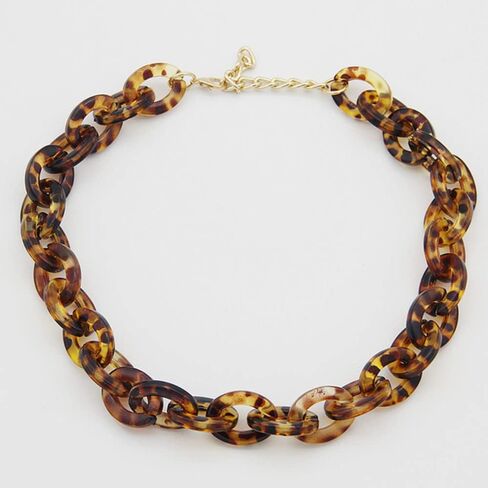Acrylic Leopard Print Chain Necklace Acetic Acid Board Leopard Print Paperclip Link Chain Necklace Punk Statement Chunky Resin Chain Collar for Women Girl Fashion Jewelry in Saudi Arabia