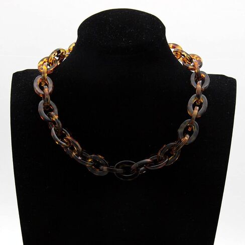 Acrylic Leopard Print Chain Necklace Acetic Acid Board Leopard Print Paperclip Link Chain Necklace Punk Statement Chunky Resin Chain Collar for Women Girl Fashion Jewelry in Saudi Arabia