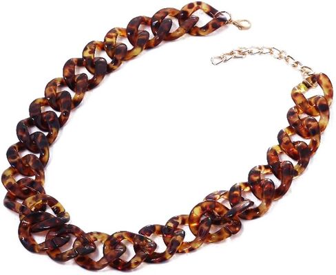 Acrylic Leopard Print Chain Necklace Acetic Acid Board Leopard Print Paperclip Link Chain Necklace Punk Statement Chunky Resin Chain Collar for Women Girl Fashion Jewelry in Saudi Arabia