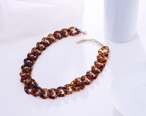 Acrylic Leopard Print Chain Necklace Acetic Acid Board Leopard Print Paperclip Link Chain Necklace Punk Statement Chunky Resin Chain Collar for Women Girl Fashion Jewelry in Saudi Arabia
