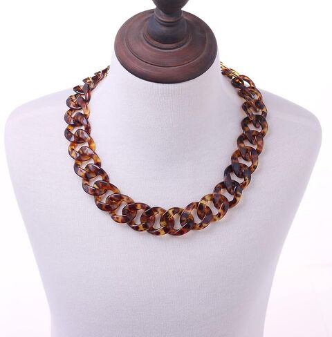 Acrylic Leopard Print Chain Necklace Acetic Acid Board Leopard Print Paperclip Link Chain Necklace Punk Statement Chunky Resin Chain Collar for Women Girl Fashion Jewelry in Saudi Arabia