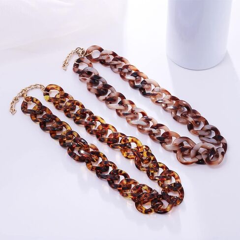 Acrylic Leopard Print Chain Necklace Acetic Acid Board Leopard Print Paperclip Link Chain Necklace Punk Statement Chunky Resin Chain Collar for Women Girl Fashion Jewelry in Saudi Arabia