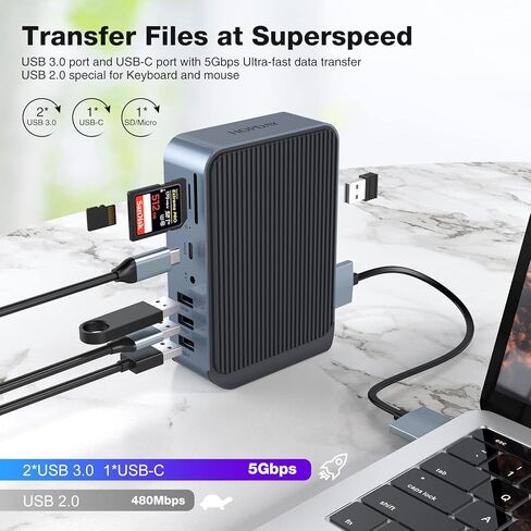 USB C Docking Station - 15-in-2 USB C Hub Supporting Triple Monitor via VGA/2*HDMI, 100W PD Laptop Dock with USB-A/C 3.0 5Gbps, RJ45 Ethernet, Audio & Mic, SD/TF for Type C Laptop in Saudi Arabia