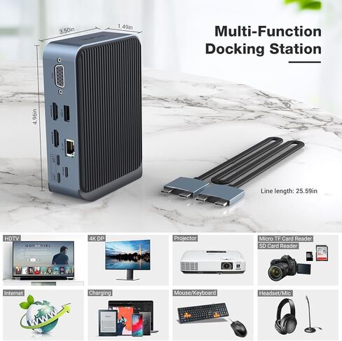USB C Docking Station - 15-in-2 USB C Hub Supporting Triple Monitor via VGA/2*HDMI, 100W PD Laptop Dock with USB-A/C 3.0 5Gbps, RJ45 Ethernet, Audio & Mic, SD/TF for Type C Laptop in Saudi Arabia