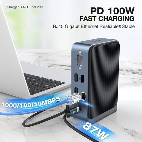 USB C Docking Station - 15-in-2 USB C Hub Supporting Triple Monitor via VGA/2*HDMI, 100W PD Laptop Dock with USB-A/C 3.0 5Gbps, RJ45 Ethernet, Audio & Mic, SD/TF for Type C Laptop in Saudi Arabia