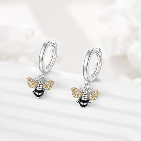 Bee Earrings Sterling Silver Hoop Earrings Bee Dangle Earrings Jewelry Mothers Day Birthday Gifts for Women Girlfriend in Saudi Arabia