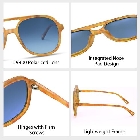 Retro Polarized Aviator Sunglasses for Women Men 70s Flat Aviator Sun Glasses Vintage Square Shades in Saudi Arabia