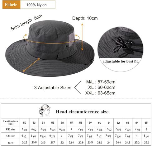 L/XL/XXL UV50+ Waterproof Wide Brim Sun Hat w/Breathable Vented Mesh in Kuwait