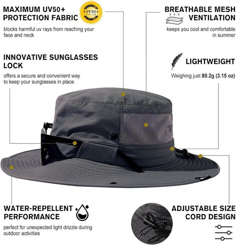 L/XL/XXL UV50+ Waterproof Wide Brim Sun Hat w/Breathable Vented Mesh in Kuwait